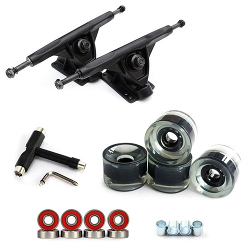 Xzante 7 인치 Longboard 트럭 바퀴 세트 4개 PU 8개 베어링 T 스케이트 보드 도구 휠 콤보 블랙, 검은 색
