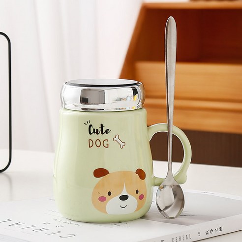 AHSUN 창의도자기 커피잔 550ML, 컵+뚜껑+숟가락, dog