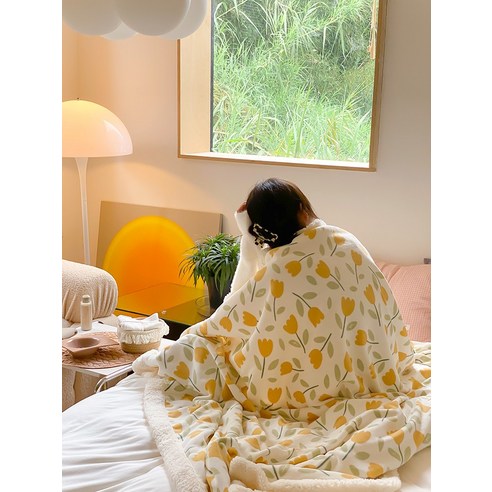 DFMEI 우유 양모 담요 두꺼운 겨울 담요 싱글 더블 레저 소파 담요 다기능 담요, Garcia 옐로우, {"패션의류/잡화 사이즈":"일반 담요 100*150Cm"}