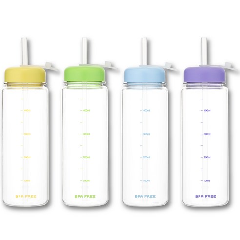 위드 눈금보틀 트라이탄 빨대 물병 500ml 색상혼합 4P (옐로 그린 블루 퍼플), 색상별 1개씩 (빨..., 1개