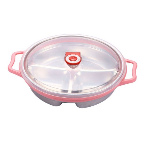 304 Stainless Steel Dinner Plate Lunch Box Canteen Student Work Rice Plate With Lid Children''s Plate, Pink_small
