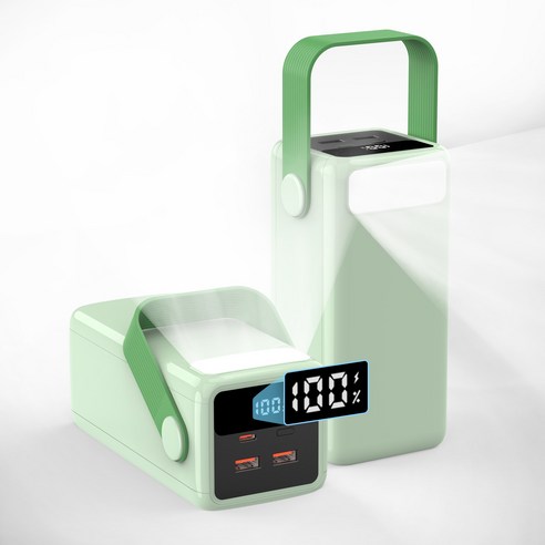 PIUJJA 대용량 고속충전 PD 22.5W QC 3.0 LED조명 차박용 멀티단자 캠핑용 보조배터리 50000mAh, 그린