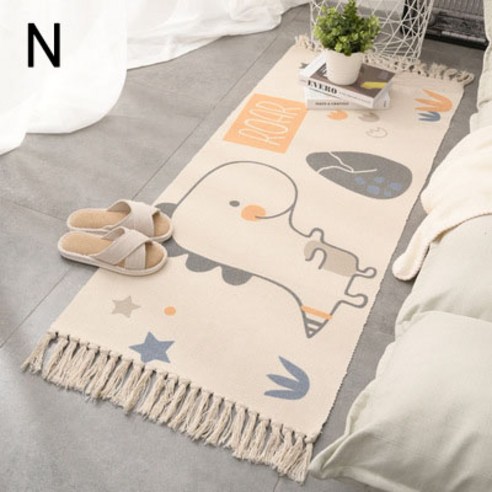 LONGNA 인테리어 빈티지 러그 카페트 60*90cm 침실 거실 매트 코튼 섬유 카펫, N