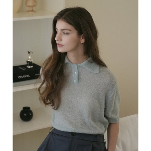 VLETI Button Collar Half Knit Mint