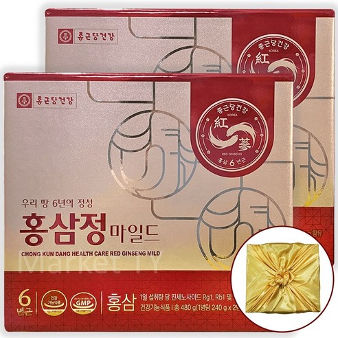 종근당 홍삼정 마일드 2병 x 2세트 (황금색 선물보자기 포함), 480g
