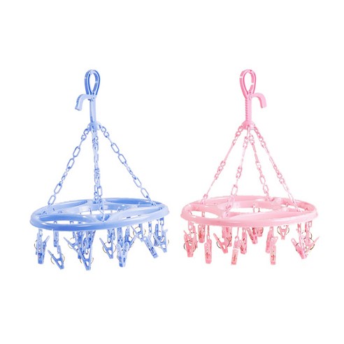 Deoxygene 2 pcs 교수형 건조기 18 클립 핀 세탁 옷 걸이 속옷 양말 foldable new(Blue & Pink), 1개