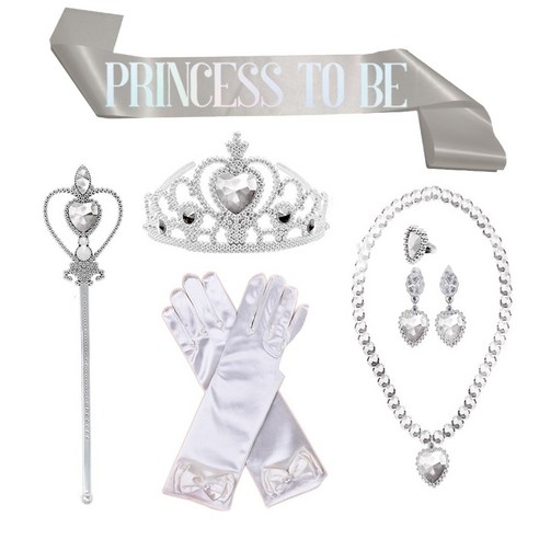 생일 파티 용품 티아라 + 어깨띠 + 액세서리 요술봉 코스튬 세트, 화이트 공주세트(TO BE)