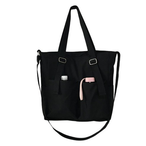 방수 대용량 캔버스 원 숄더 휴대용 버킷 가방 여성 메신저 가방 캐주얼 핸드백 (블랙)