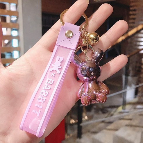 아이디어 반짝반짝 토끼 아크릴 열쇠고리 액세서리 만화 귀여운 커플 가방 자동차 작은 선물 열쇠고리, 보라색 띠-빛나는 토끼