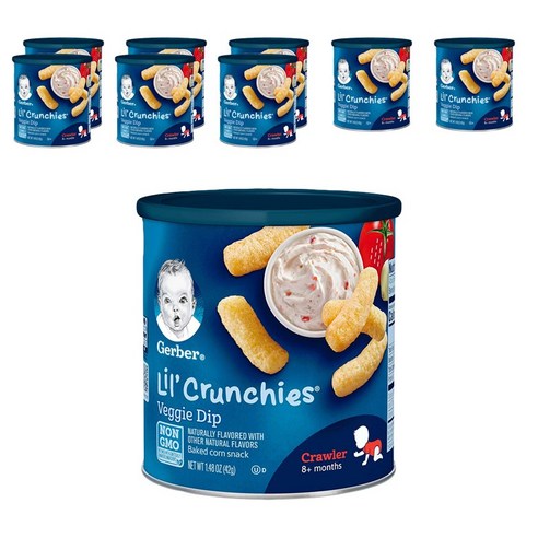 거버 릴 크런키 베이크드 콘 스낵 어린이곡물과자 42g, 베지 딥(Veggie Dip), 9개