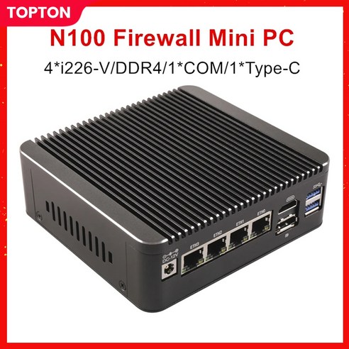 N100 미니PC 미니컴퓨터 게이밍PC 팬리스 미니 PC 방화벽 컴퓨터 12 세대 인텔 25G 4x i226V LAN 1 COM RJ45 소프트 라우터 C타입 pfSense PVE, 2.No Ram No Storage - Intel N1