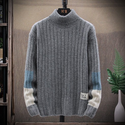 Mao가을 겨울 남자 풀오버 느슨한 패션 한국어 스타일 캐주얼 긴 소매 청소년 터틀넥 컬러 매칭 스웨터 남성 스웨터