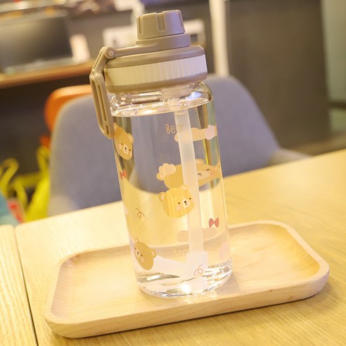DFMEI 유리 컵 여성 밀짚 물 컵 간단한 휴대용 컵 대용량 컵, DFMEI 가벼운 커피, 400ml