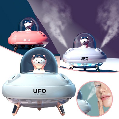 BESTOPE 다채로운 조명이있는 400ml UFO 더블 스프레이 가습기 만화 침묵의 가정용 물 보충, 배터리 화이트 스토리지 배터리