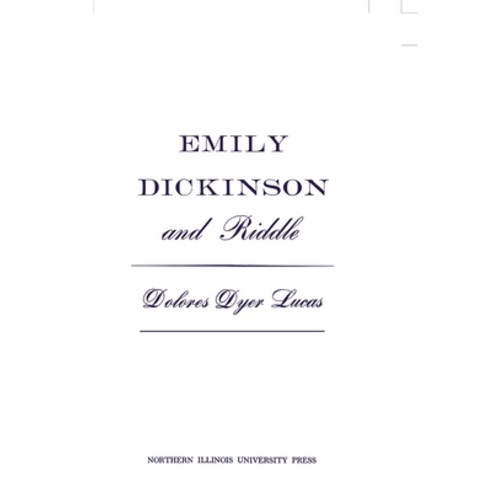 (영문도서) Emily Dickinson and Riddle Hardcover, Northern Illinois Universit..., English, 9780875800110