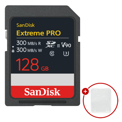 샌디스크 익스트림 프로 SD메모리카드 DXDM Extreme PRO UHS-II V90 + SD카드 케이스, 1개, 128GB