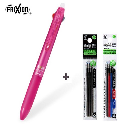 파이롯트 지워지는 볼펜 프릭션2색 0.5mm 세트, 1개, 프릭션 2색 0.5 핑크1개+리필(흑1+혼합1개)