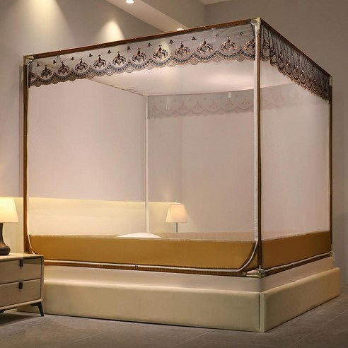 MEIISEO 가정용 모기장 침대 원터치 모기장, 1.2 m 침대, 푸 다이 라이트 카멜