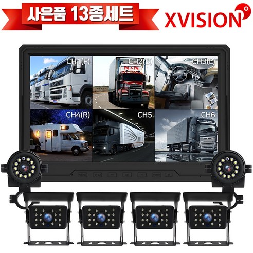 FHD 10인치 6채널 블랙박스 풀세트/6분할/카메라6개/터치스크린/화물차/대형차/전방 측방 후방카메라/K160, 2.K160+카메라6개+5M배선5개+후방선20M1개