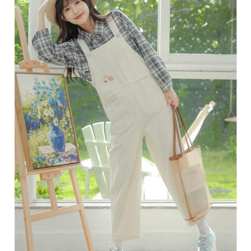 실비마켓 흰색멜빵바지 점프수트