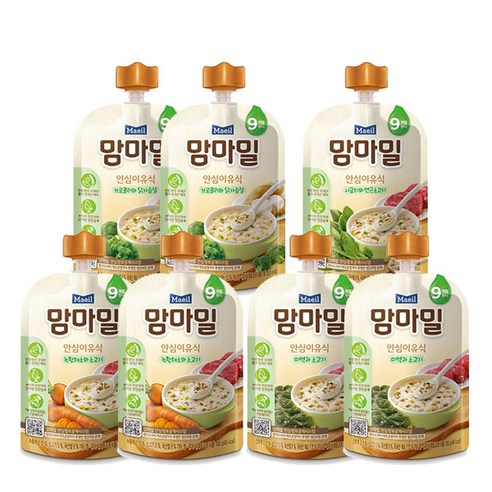 매일유업 맘마밀 안심이유식 9개월 4종 7개입 (미역소고기2 + 녹황채소소고기2 + 브로콜리와닭가슴살2 + 시금치와연근소고기1), 4종세트, 1세트