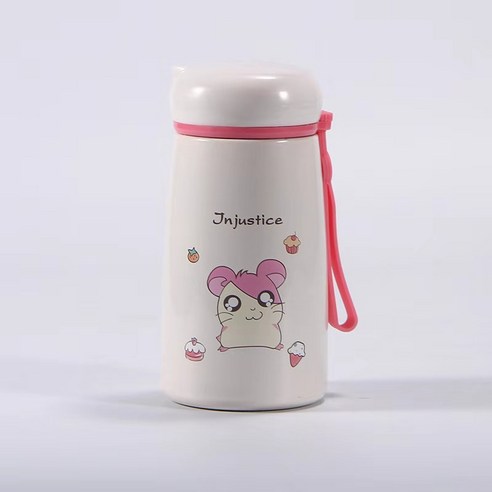 아이디어 귀엽다 만화 미니 스테인리스강 보온컵 휴대용 우유병 물컵, 280ml 베이지, 280
