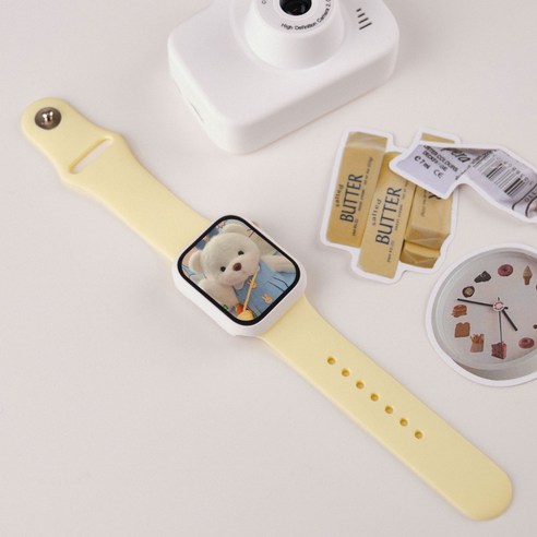 우먼스9999 애플워치 호환 실리콘 밴드 스트랩, 42/44/45/49mm, 레몬크림