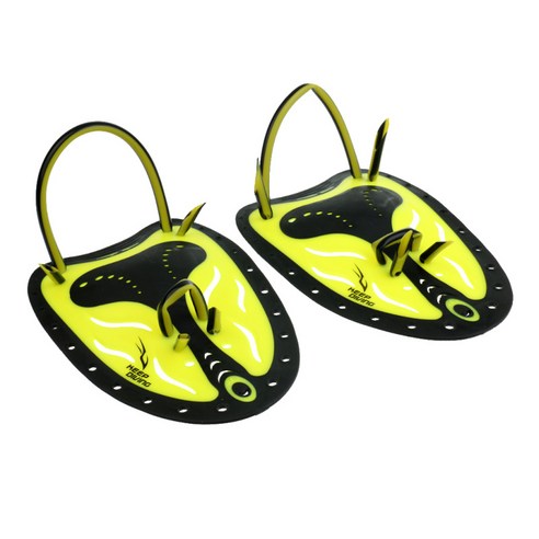 1 쌍 대형 노란색 성인 남성 조정 가능한 실리콘 수영 핸드 패들 수영 지느러미 22 x 15 cm, 옐로우