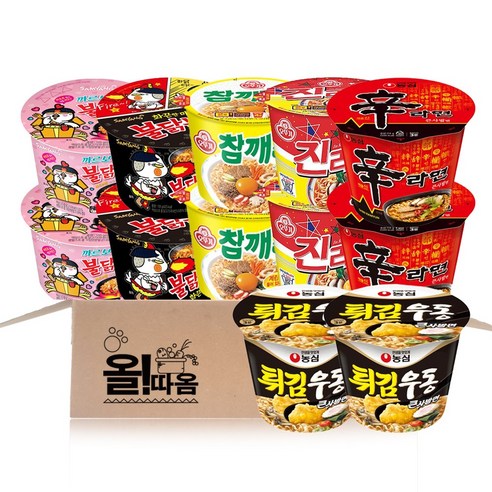 올따옴 큰컵라면 기획세트 6종 14호(진라면매운2+참깨2+신라면2+튀김우동2+불닭2+까르보불닭2)
