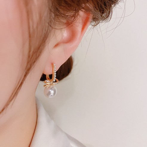 14K 프렌치 앤티크 진주 리본 귀걸이