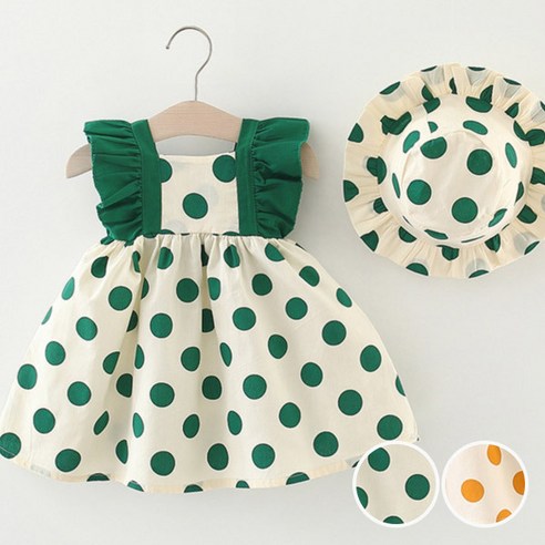 빅도트 프릴모자 원피스모자세트 어깨 프릴 여아 원피스 드레스 바캉스룩 나들이룩