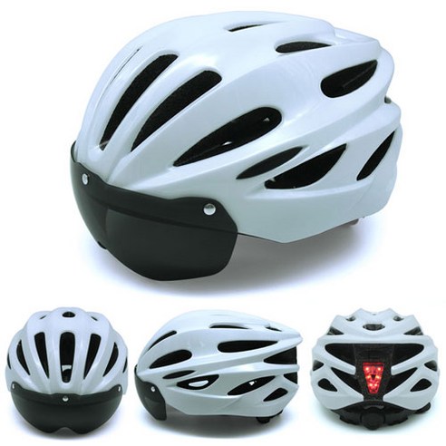 자전거 헬멧 고글 후미등 라이딩 성인용 머리둘레 조절 가능, 흰색