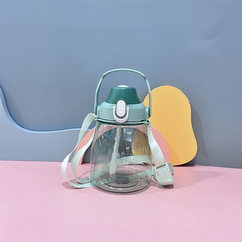 형 망홍 배 큰 컵 대용량 주전자 플라스틱 우주컵 휴대용 물컵 점프 덮개 빨대컵, 초록색, 1300ml