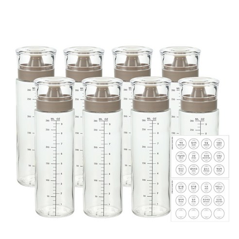 시노글라스 신형 오일병 양념병+스티커 24종, 그레이, 8개, 300ml