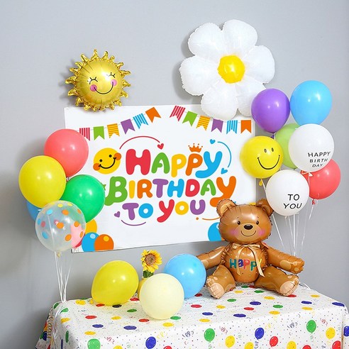 [피앤비유니티]생일파티풍선 현수막세트 곰돌이