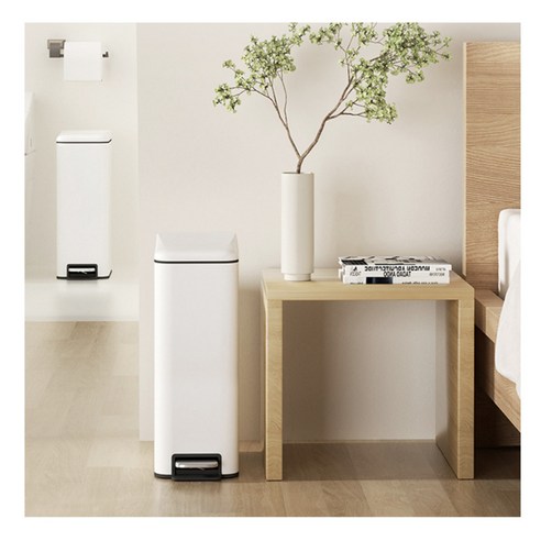 화이트스틸 슬림 무소음 페달 휴지통 10L – 하얀색 단품 10l휴지통