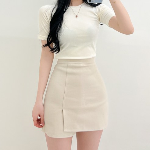 투디 언발라인 절개 미니 스커트 스웨이드