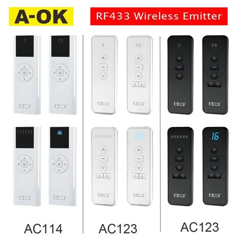 자동커튼 전동커튼 레일 블라인드 AOK 무선 이미터 원격 제어 RF433 모터 관형 송신기 AC123 AC114 1 채널 2 616