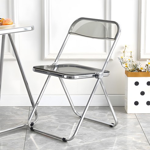 사는잼 아크릴의자 투명 크롬 체어 접이식의자 미드센추리모던 미드센츄리 투명의자 카페의자 디자인의자, 그레이, 1개