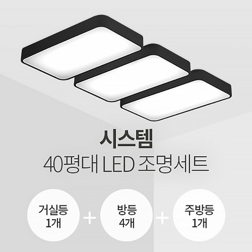 더엘이디 시스템 40평대 LED조명 세트 (거실1+방4+주방1 삼성칩 KC인증), 블랙
