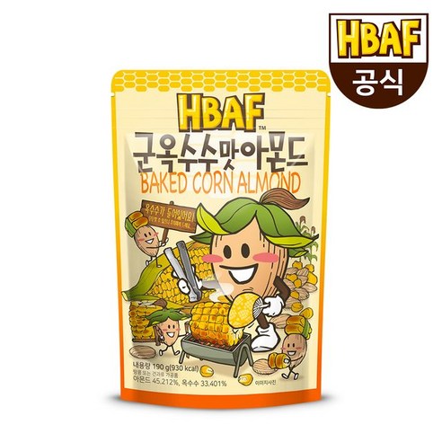 바프 [HBAF] 바프 군옥수수맛 아몬드 190g, 1개