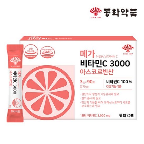 동화약품 메가 비타민C 3000 아스코르빈산 1박스 (90포), 270g, 1개