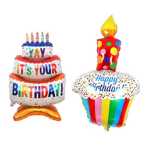 생일 파티 컵케이크 풍선+ 3단 스탠딩 케이크 대형 풍선 파티용품, 2개, 멀티