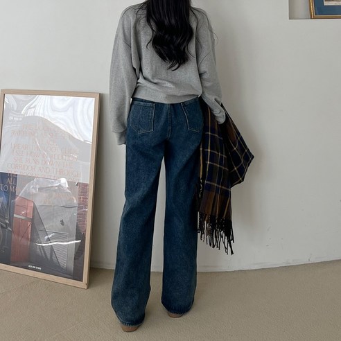잇진 여성 융털기모 핀치 뒷밴딩 와이드 청바지 데님 팬츠