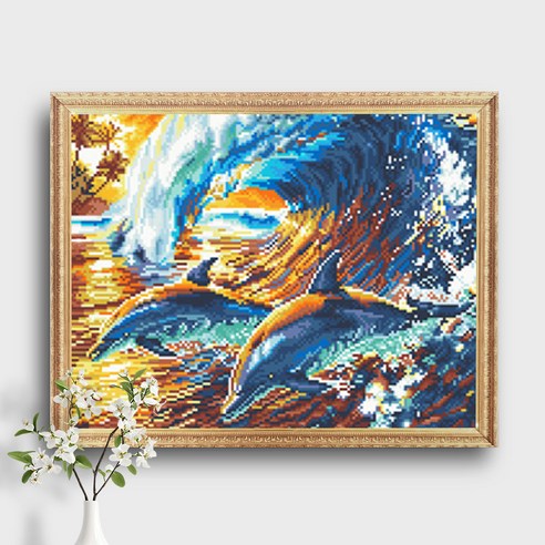 오늘의오브제 DIY 보석십자수 캔버스형 50x40cm, 1개, B1_04_돌고래