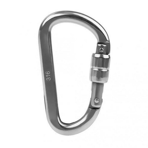 2x 316L 스테인레스 스틸 암벽 등반 D 모양 자동 잠금 Carabiner 8MM, 실버