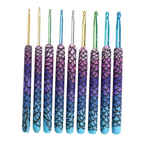 크로 셰 뜨개질 후크 세트 9 / 12pc 2.25-6.5 / 8mm 인체 공학적 소프트 그립 핸들 관절염 손을위한 원사 뜨개질, 여러 가지 빛깔의, {"사이즈":"2.25-6.5mm 인어"}, {"수건소재":"알루미늄 고분자 점토"}
