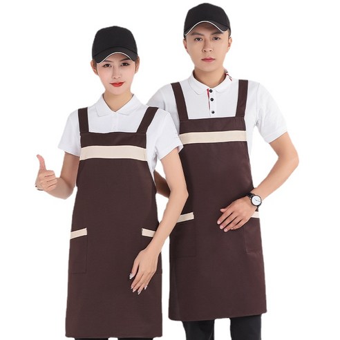 ANKRIC 가정용 방유방모색 투포켓 멜빵 앞치마 원피스앞치마, 깊은 커피