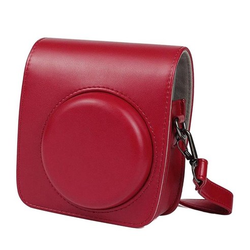 이동식 스트랩 컴팩트가 있는 미니 90 즉석 필름 카메라 PU 가죽 커버용 보호 케이스, 빨간색, 12x13x7cm.