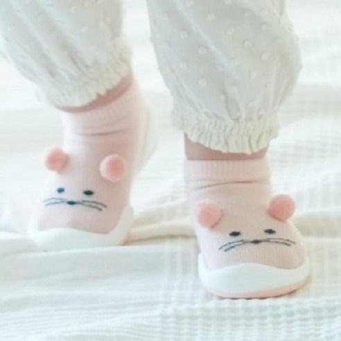 걸음마신발 폼폼마우스(핑크) 여아 유아신발 편안한 아기신발 유아양말 보행기신발